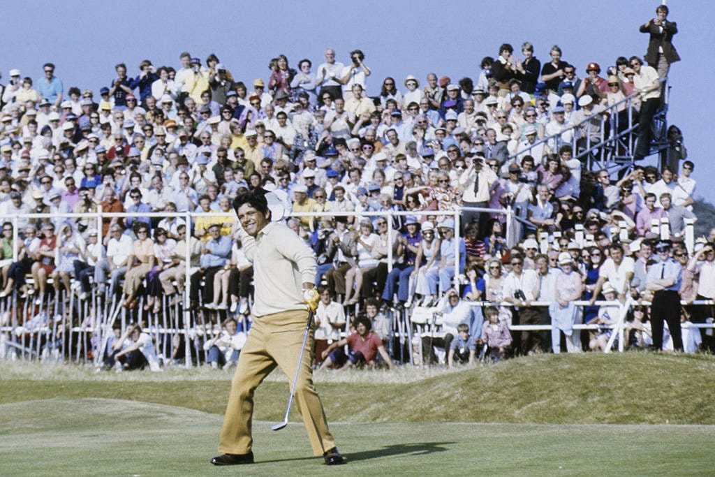 Lee Trevino celebrates winning The Open at Muirfield in 1972